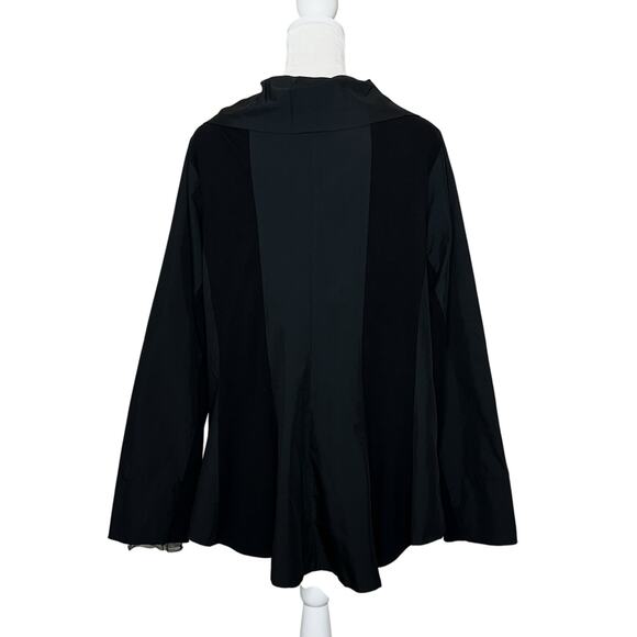 LUUKAA France Mixed Media Black Jacket Pleated Collar Stretch Size 4 Lagenlook - Picture 5 of 16